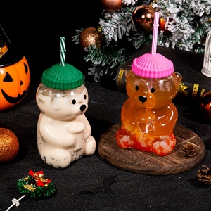 Vaso <span class=keywords><strong>de</strong></span> Vidrio Transparente con Diseño <span class=keywords><strong>de</strong></span> Oso, Vasos <span class=keywords><strong>de</strong></span> Cóctel con Tapa <span class=keywords><strong>de</strong></span> Silicona y Pajita para Festivales - Product Image 2