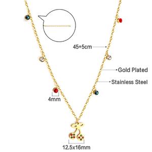 Collar Romántico con Colgante de Zirconia Colorida en Forma de Cereza, Joyería Delicada que No se Deslustra, Chapado en Oro de 18k, Cadena Hipoalergénica - Product Image 2