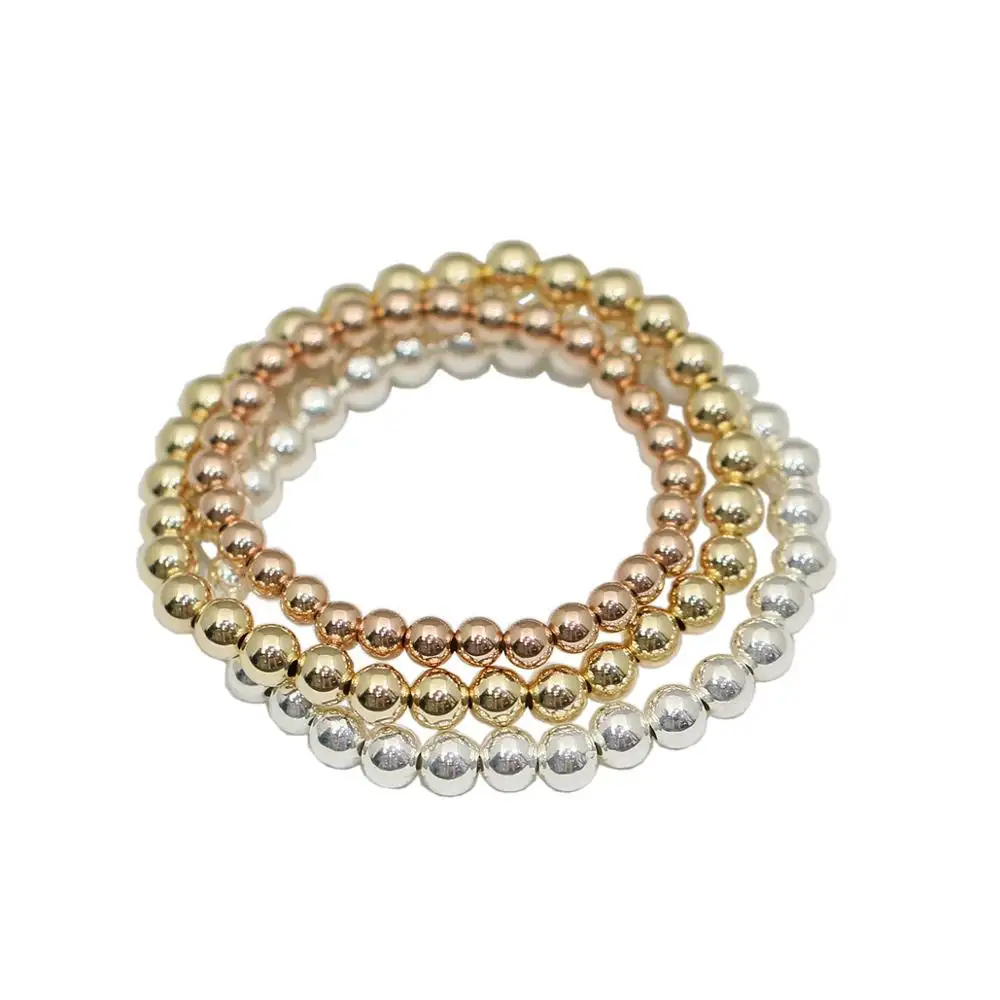 Gold Filled and Sterling Silver Beaded Layering Bracelet Round Unique Gift Ideas more size for choose