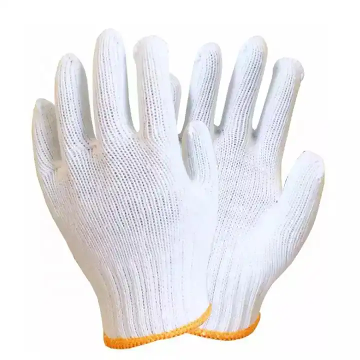 Ampliamente utilizado mejor calidad calibre 10 lavable a mano usando blanqueado blanco algodón de poliéster mano de seguridad de punto guantes de trabajo de