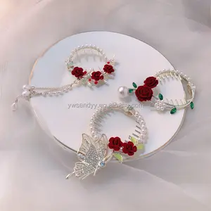 Chinese Retro Style Flower Tassel Alloy Hair Ponytail Clips Non-slip Buetterfly Camellia Pearls Elegant Hair Accessories