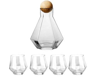 Caraffa in Vetro Cristallo Senza Piombo con Coperchio in Legno, Boccale Soffiato a Mano, Set Moderno per Caffè e Tè, Marca BYZX - Product Image 1