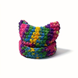 Bonnet épais en tricot crochet fait à la main, épais, chaud, en peluche, pêcheur, Y2K, chapeau coloré arc-en-ciel, oreilles <span class=keywords><strong>de</strong></span> chat - Product Image 4