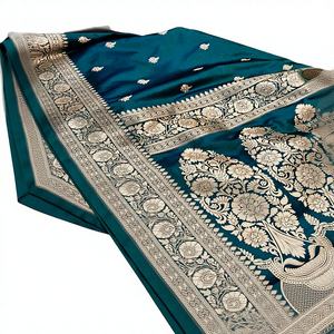 Magnifique Saree Traditionnel Banarasi Mashru en Chiffon Pur, Tissu Doux et Lisse, Couleurs Vibrantes, Protection Solaire, Séchage Rapide, Idéal pour les Fêtes - Product Image 1