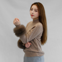 Pulls doux pour femmes de couleur unie, fabriqués directement par l'usine Tyan, avec poignets en fourrure de renard véritable amovibles