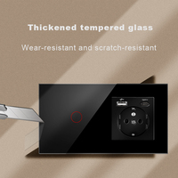 NOVSKI Prise murale industrielle en verre tactile 1 poste avec ports de charge USB et Type-C et interrupteur lumineux