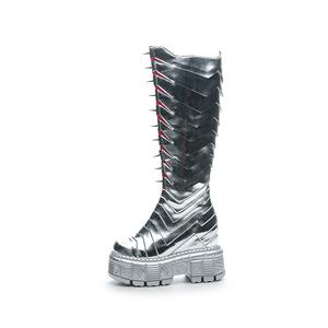 Rivetti in metallo fino al ginocchio inverno nuovi stivali <span class=keywords><strong>da</strong></span> boxe con punta tonda tacco grosso in pelle con plateau stivali gotici - Product Image 2