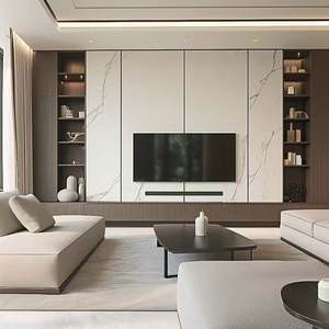 Meuble TV mural moderne avec rangement, meuble TV en bois massif sur mesure, console multimédia pour le salon - Product Image 3