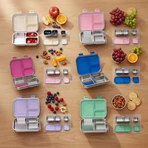 Fiambrera Escolar Aohea Reutilizable Antifugas de Acero Inoxidable con 3 Compartimentos y Tapas de Silicona para Niños - Product Image 1