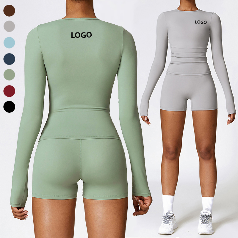 Corset Yoga Long Sleeve Fitness Wholesale Workout Elastic Activewear Round Neck Sports Gym Crop Tops for Women