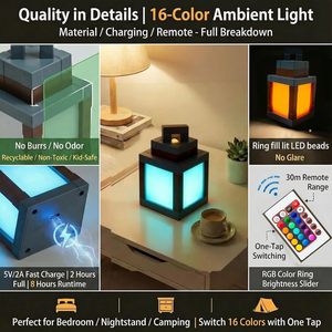Custom Logo Pixelated Lantern Night Light 16-Color LED Remote <b>Control</b> Rechargeable Wall Table Lamp For <b>Gaming</b> Rooms - Product Image 3