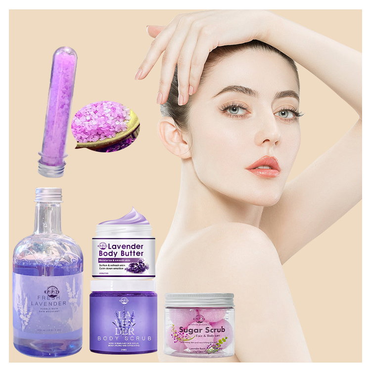 Природа лаванды Ароматические серии личная гигиена наборы скраб для тела и способ стирки крем-гель для душа для ванной наборы по уходу за телом успокаивающий набор