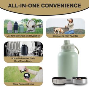 Bouteille d'eau portable 3-en-1 pour chien 2025, 32oz/64oz, avec gamelles en acier inoxydable isolées, pour voyage et alimentation en extérieur - Product Image 4