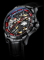 Luxuriöse Skelett-Mechanikuhr für Herren, Wasserdichte Leuchtende Automatik-Armbanduhr mit Blauem Silikonarmband