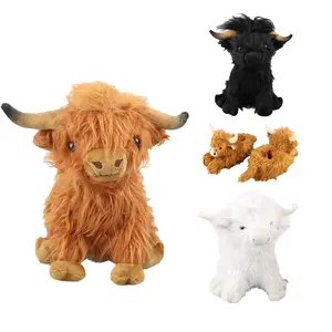 Manufacturer Custom Highland Cow Brown Black White Animal Weighted Plush Toy Stuffed Scotish Highland Cow For Kids