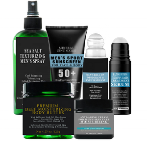 Ensemble de soins pour la peau et les cheveux des hommes crème anti-âge SPF 50 crème solaire baume de rasage rasoir bosse poils incarnés sérum nettoyant pour le corps shampooing déodorant - Product Image 1