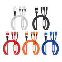 Câble de charge micro USB tressé 5 en 1 avec lampe LED pour iPhone et téléphones Type C, vente chaude