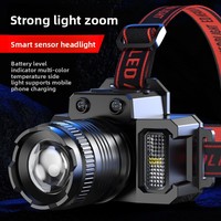 Lampe frontale LED rechargeable à zoom lumineux et capteur de mouvement, 10W, portable, durable, haute qualité, pour pêche et camping en extérieur