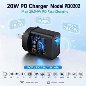 Chargeur mural 20W PD3.0 QC3.0 USB Type C PD Chargeur rapide Adaptateur pour téléphone portable Ordinateur portable OTP/OVP/OCP Certifié CE ETL FCC - Product Image 2