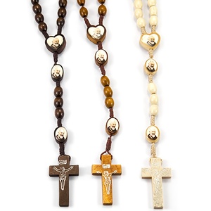 <span class=keywords><strong>Rosario</strong></span> in Legno di San Padre Pio, Perline di Preghiera Cattoliche con Medaglie Rotonde e a Cuore di Padre Pio, <span class=keywords><strong>Rosario</strong></span> con Crocifisso in Legno d'Ulivo - Product Image 4