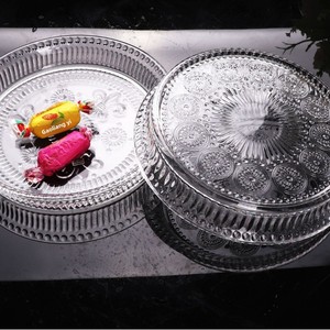 Assiette en verre de style européen avec motif de tournesol, de lys et de diamants, pour sushis et fruits, plateau rond - Product Image 2