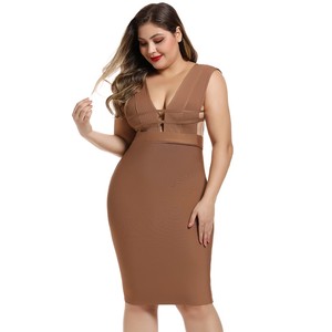 Robe midi bandage à la mode Ocstrade, longueur genoux, sexy, découpe en V, sans manches, <span class=keywords><strong>grande</strong></span> <span class=keywords><strong>taille</strong></span>, robe bandage moulante pour femmes, soirée - Product Image 1