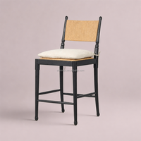 Tabouret de comptoir moderne en frêne noir teinté, style antique, avec coussin et dossier en corde de papier doux, pour la maison