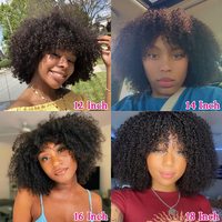 Perruque Afro Bouclée Frisée Noire Naturelle Faite à la Machine Avec Frange, Cheveux Humains Brésiliens Sans Colle Pour Femmes