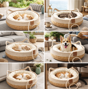 Lit pour chat chaud et solide, écologique, en herbe de roseau naturelle tressée, toutes saisons, emballage carton, fournitures pour animaux de compagnie, vente en gros - Product Image 5