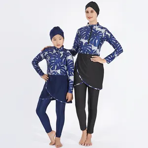Popular 2 Set Parent child swimsuit modest islamic muslim family swim matching swimwear burkini swimming suit