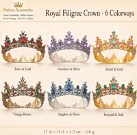 Magnifique diadème en filigrane de pierres précieuses Duiyan en forme de couronne pour événements de concours, de scène ou de cosplay (rubis, émeraudes)