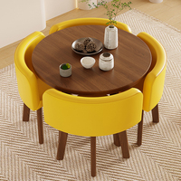 Table à manger et 4 chaises en cuir, en bois, moderne, nordique, ensembles ronds de luxe pour la salle à manger, meubles de restaurant