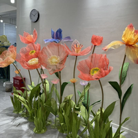 Fleur de pavot géante en papier crépon bleu, multi-scènes, pour décoration de fenêtre de Noël et de Pâques, autoportante, pour la maison et les mariages