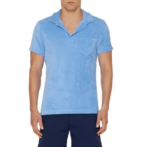 Logo personnalisé décontracté hommes 100% coton boutonné bleu uni français serviette en tissu éponge Golf Polo t-shirt pour hommes