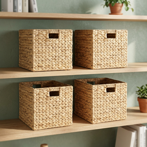 <b>Square</b> Straw Storage <b>Baskets</b> Handwoven 4 Pack Rustic Living Room Organizer Natural Color Woven <b>Basket</b> for Neatening - Product Image 2