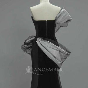 Vestidos de Fiesta de Noche Jancember SFY340, Estilo Sirena, Abertura Lateral, Color Negro Terciopelo - Product Image 6