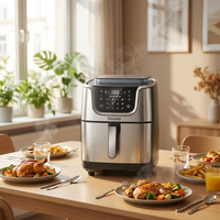 Nouvelle Friteuse à Air Numérique Carrée 7L avec Écran Tactile en Acier Inoxydable, Sans Huile, Facile à Nettoyer, Four à Air Chaud, Appareil de Cuisine