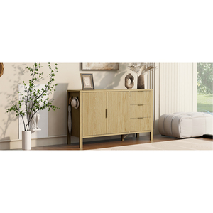Modern Wave Pattern Sideboard With 3 <b>Drawers</b> Large <b>Storage</b> Buffet Cabinet With Hooks And Extra Center Leg - Product Image 6
