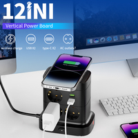 VINISEM EU Black Wireless Charging Power Strip Tower Socket 2 USB 2Type-C 7AC Multiple Outlets Protection contre les surcharges Industrial