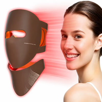 Masque LED rechargeable pour le visage et le cou, 4 modes d'éclairage, sans fil, masque de soin du visage et du cou, appareil de beauté LED rouge