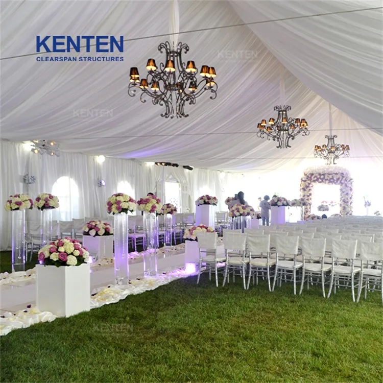 large white 40x120 20x40 1000 square meter closed event tents 400 person outdoor white party white ceiling drapes wedding tent
