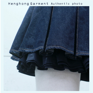 Brand Customization Stretchy Breathable Formal Styling Summer <strong>Pleated</strong> Mini <strong>Skirt</strong> Women's A-Line <strong>Denim</strong> Waist Logo Inner Layer - Product Image 5