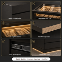 Armoire à bijoux en cuir crème, directement de l'usine, avec dessus en verre trempé fumé, éclairage LED et rangement écologique