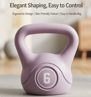Ensemble d'haltères et de kettlebells pour entraînement à domicile, kettlebell de 6 kg + haltères de 2 kg, équipement de fitness portable antidérapant rose