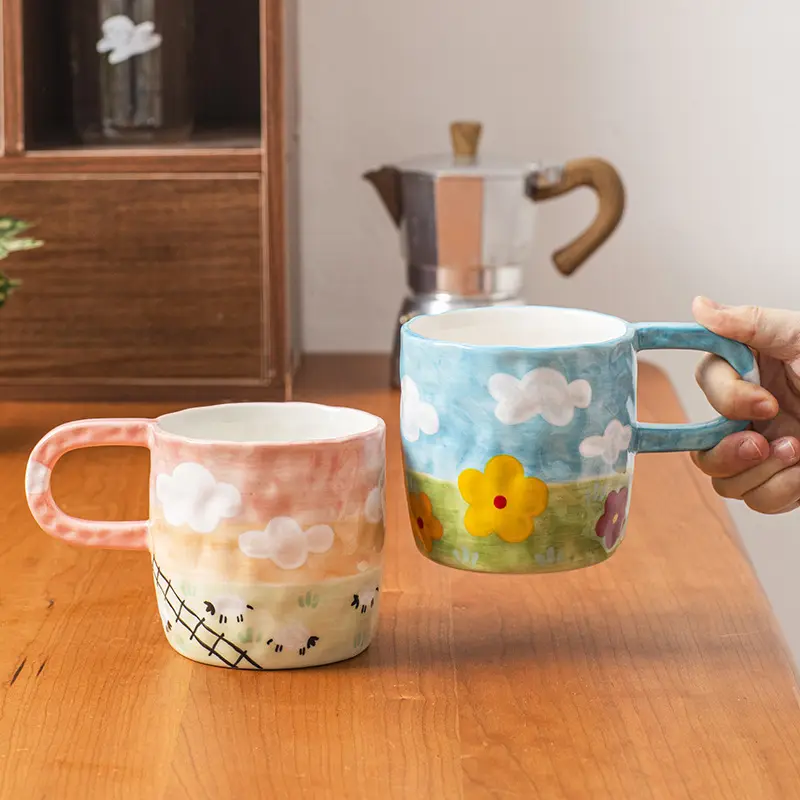 Solhui 2022 nouveaux produits ins tasse de petit déjeuner peinte à la main tasse de lait d'avoine domestique tasse de café à pincer à la main tasse en céramique nuage Offre Spéciale