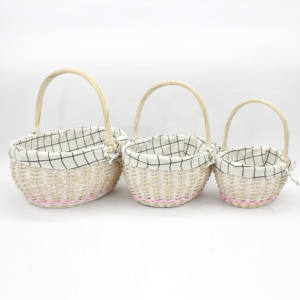 Ceinture tissée ovale en osier à poignée haute, Plaid noir et blanc doublé de coton, panier à fleurs de haute qualité, panier de rangement - Product Image 5