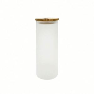Bouteille d'eau en verre en forme de canette de bière 18 oz, gobelet vierge pour sublimation, gobelet givré 18 oz, bocal Mason avec couvercle en bambou et paille - Product Image 2