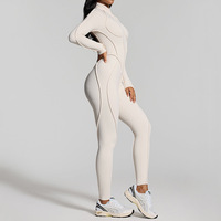 Nouvelle combinaison de yoga sans couture respirante et lourde de 450g pour femme, sexy, avec fermeture éclair sur le devant, pour l'entraînement, le fitness et la gym, longueur intégrale