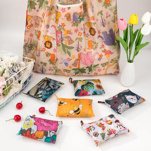 <b>Foldable</b> Reusable Grocery <b>Bag</b> Lightweight Polyester Pouch Tote with Multi Prints Washable Wide Handle Bulk Produce Shopping - Product Image 4