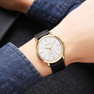 Montre chronographe ronde pour homme, bracelet en cuir de luxe, montre à quartz étanche 30M, montres en gros - Product Image 1